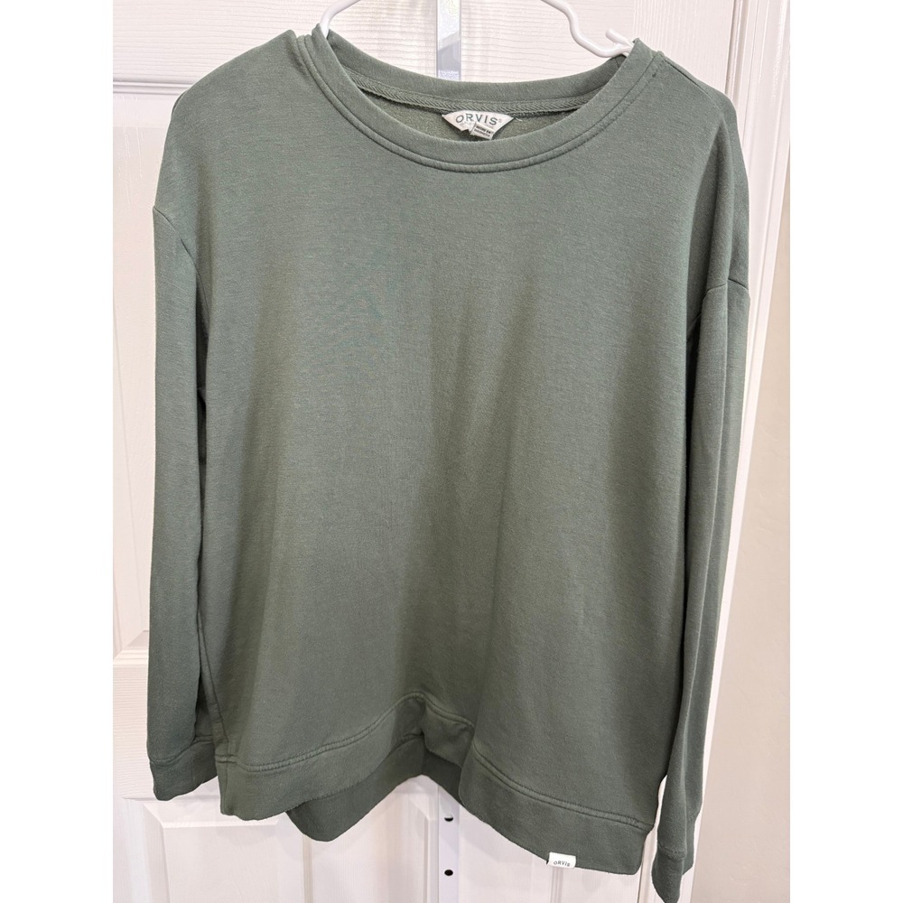 Orvis Women Olive Green Pull Over Sweater‎ Size Small Crew Neck Long Sleeve